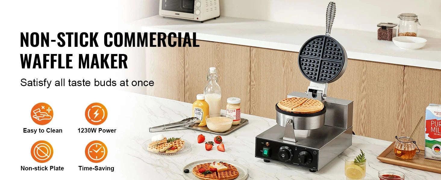Commercial Round Waffle Maker Non-Stick Stainless Steel-france