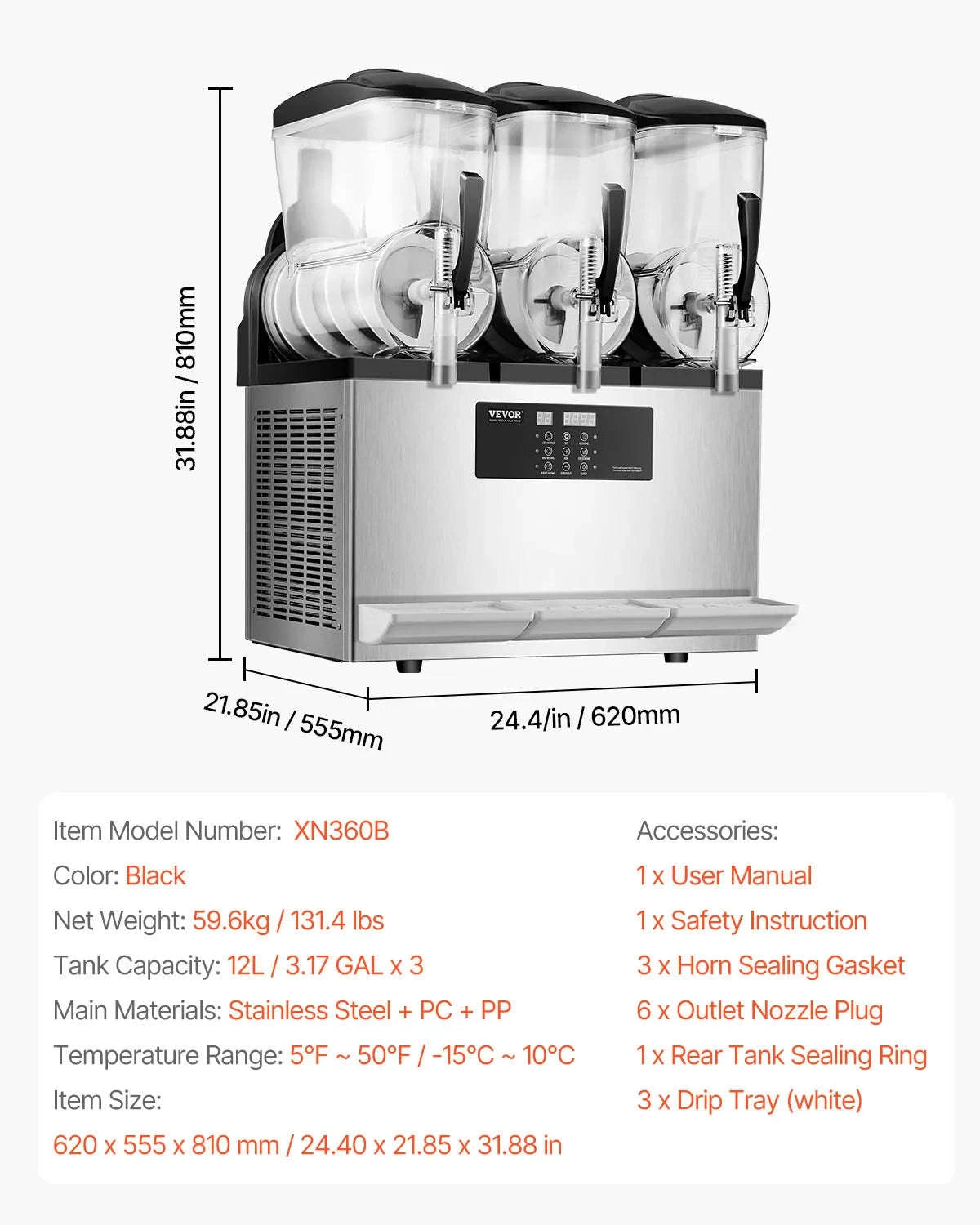 Commercial Slushy Machine 2 x 12L Stainless Steel Frozen Drink Maker-3x12L / United States