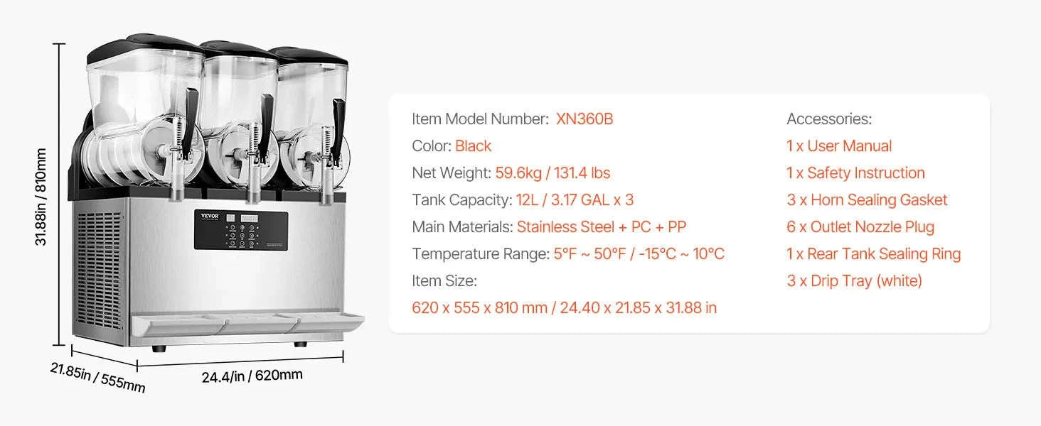 Commercial Slushy Machine 2 x 12L Stainless Steel Frozen Drink Maker-3x12L / United States