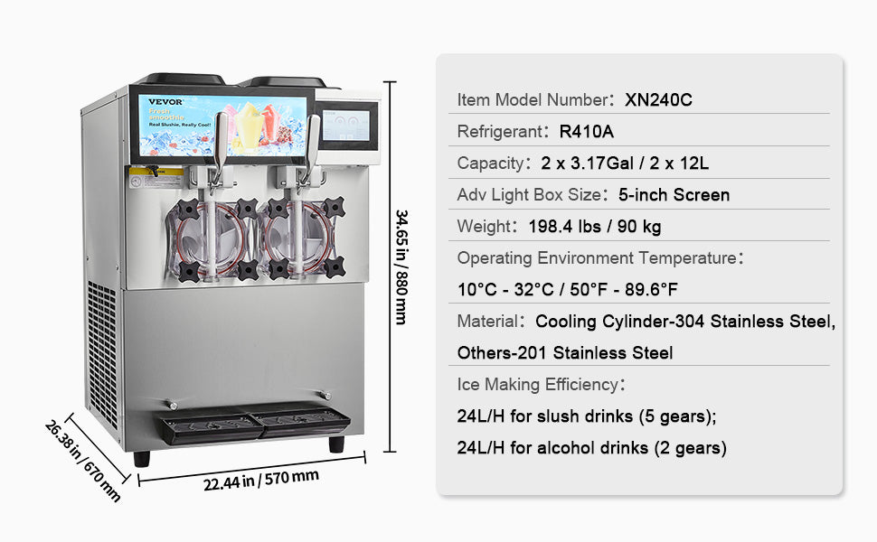 SucceBuy komercialni stroj za ledene napitke 12L, enojni ali dvojni rezervoar, hlajenje in zamrzovanje, nerjaveče jeklo, margarita, smoothie, zamrznjeni napitki, za zabave, kavarne, restavracije, bare, dom
