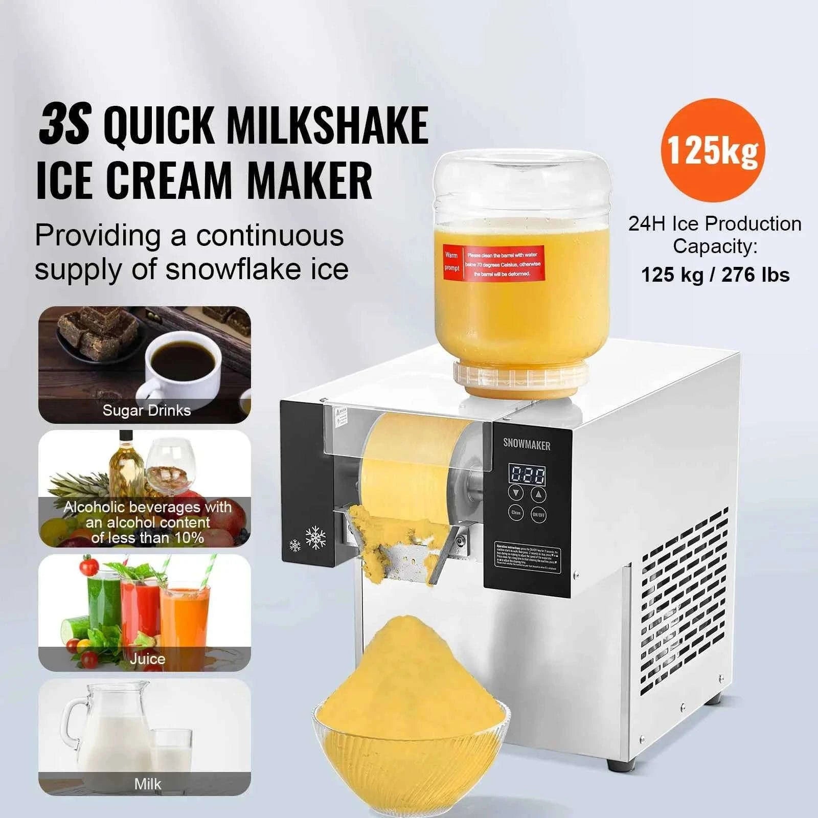 Commercial Snowflake Ice Machine Stainless Steel Air-Cooled System-360W / United States