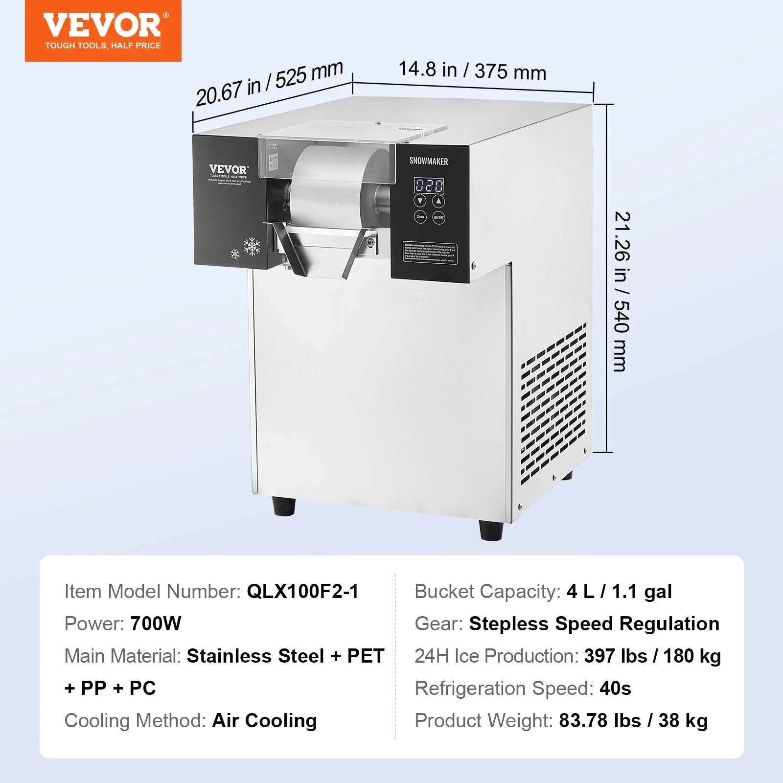 Commercial Snowflake Ice Machine Stainless Steel Air-Cooled System-360W / United States