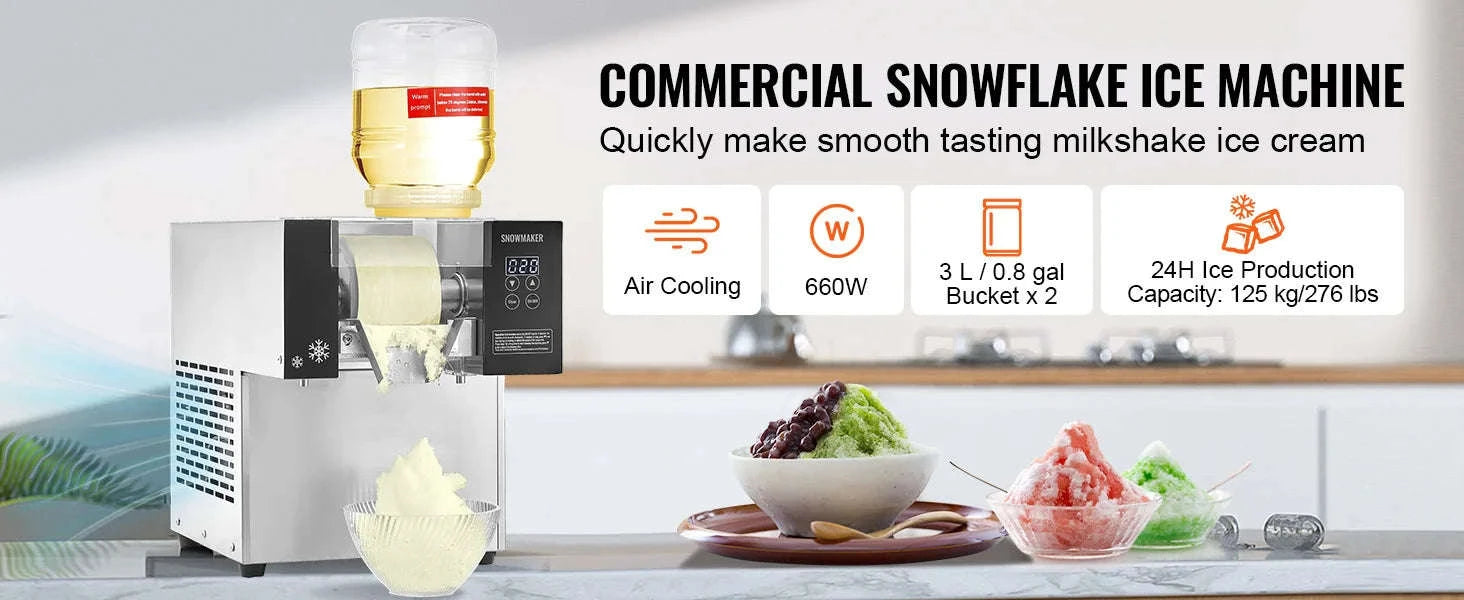 Commercial Snowflake Ice Machine Stainless Steel Air-Cooled System-360W / United States