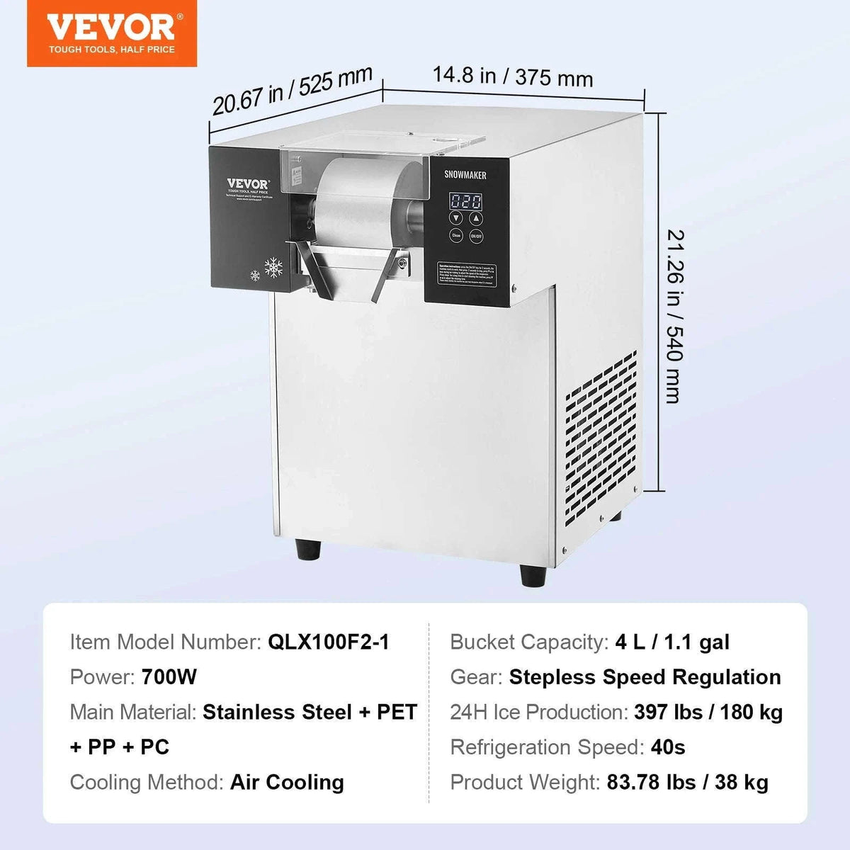 Commercial Snowflake Ice Machine Stainless Steel Air-Cooled System-360W / United States