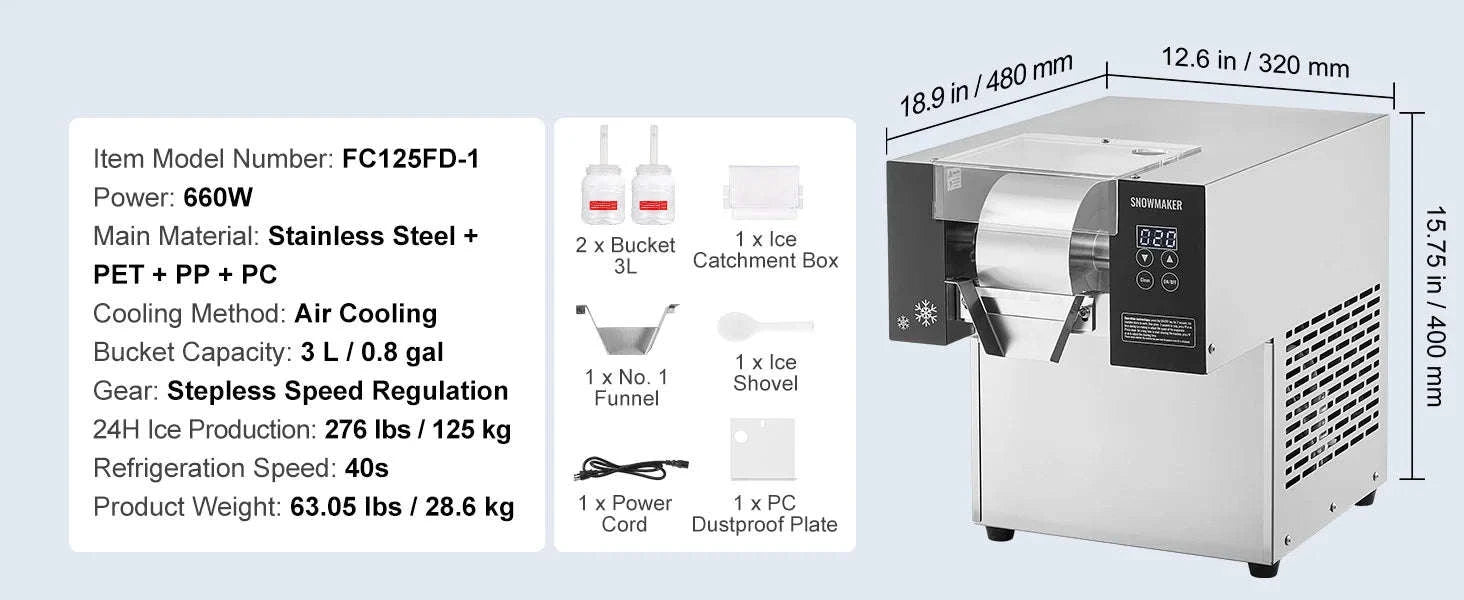 Commercial Snowflake Ice Machine Stainless Steel Air-Cooled System-360W / United States