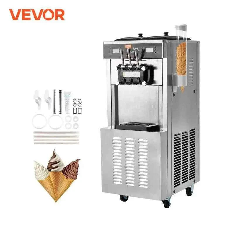Commercial Soft Ice Cream Machine 3 Flavors Pre-Cooling LED Panel Single Cylinder Overnight Refrigeration-4.3Lx2 / United States