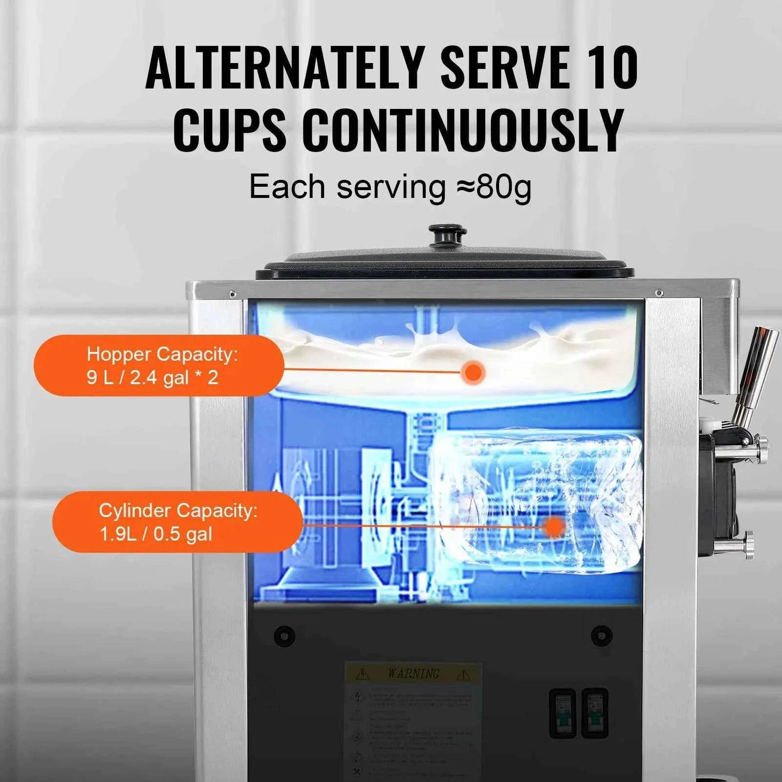 Commercial Soft Ice Cream Machine 3 Flavors Pre-Cooling LED Panel Single Cylinder Overnight Refrigeration-4.3Lx2 / United States