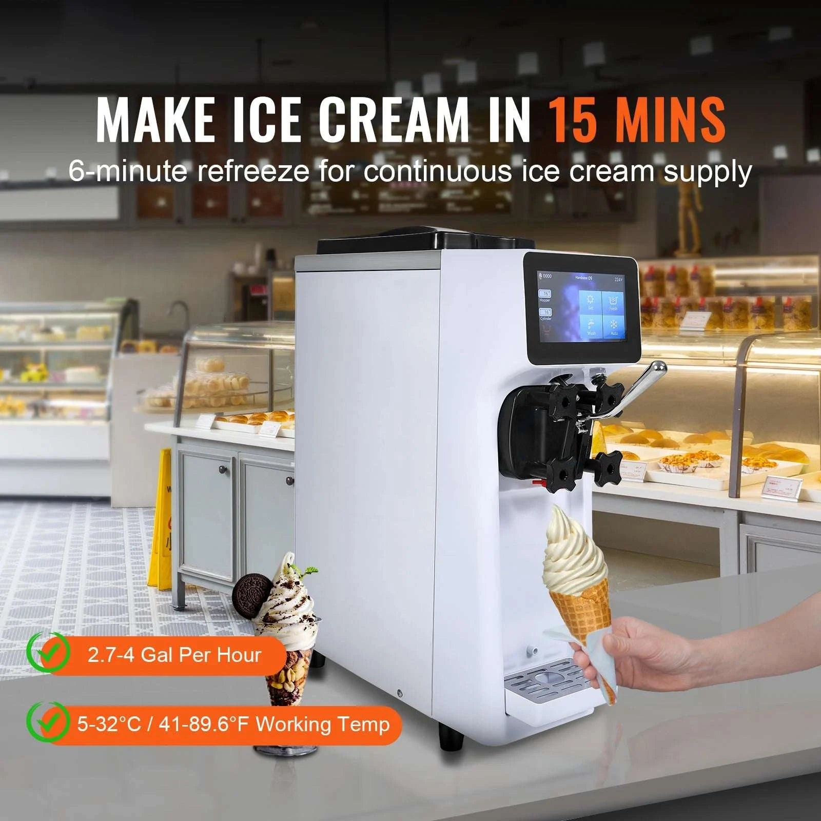 Commercial Soft Serve Ice Cream Machine with Touch Screen Control-101lb