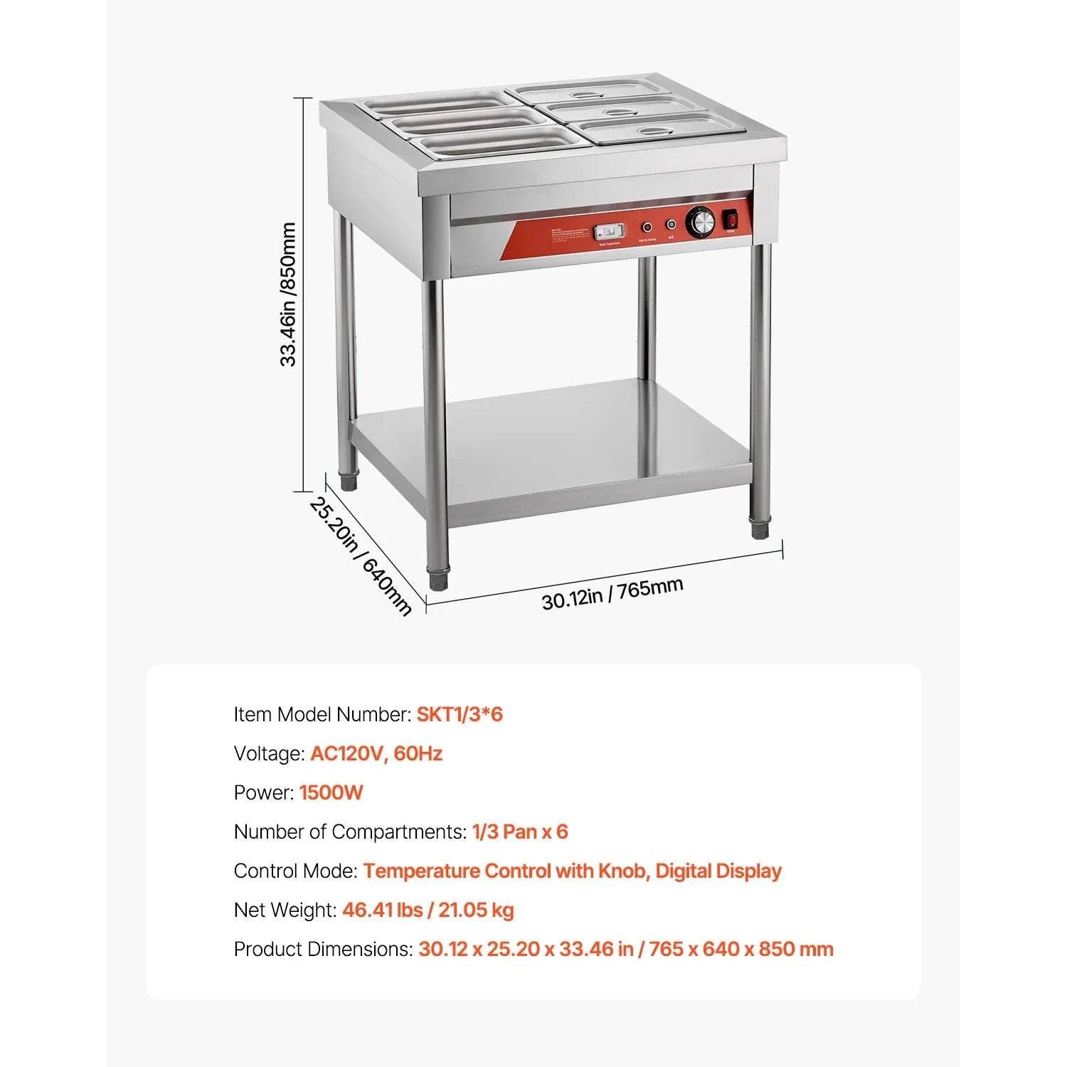 Commercial Stainless Steel Electric Food Warmer Steam Table-4 Pans / United States