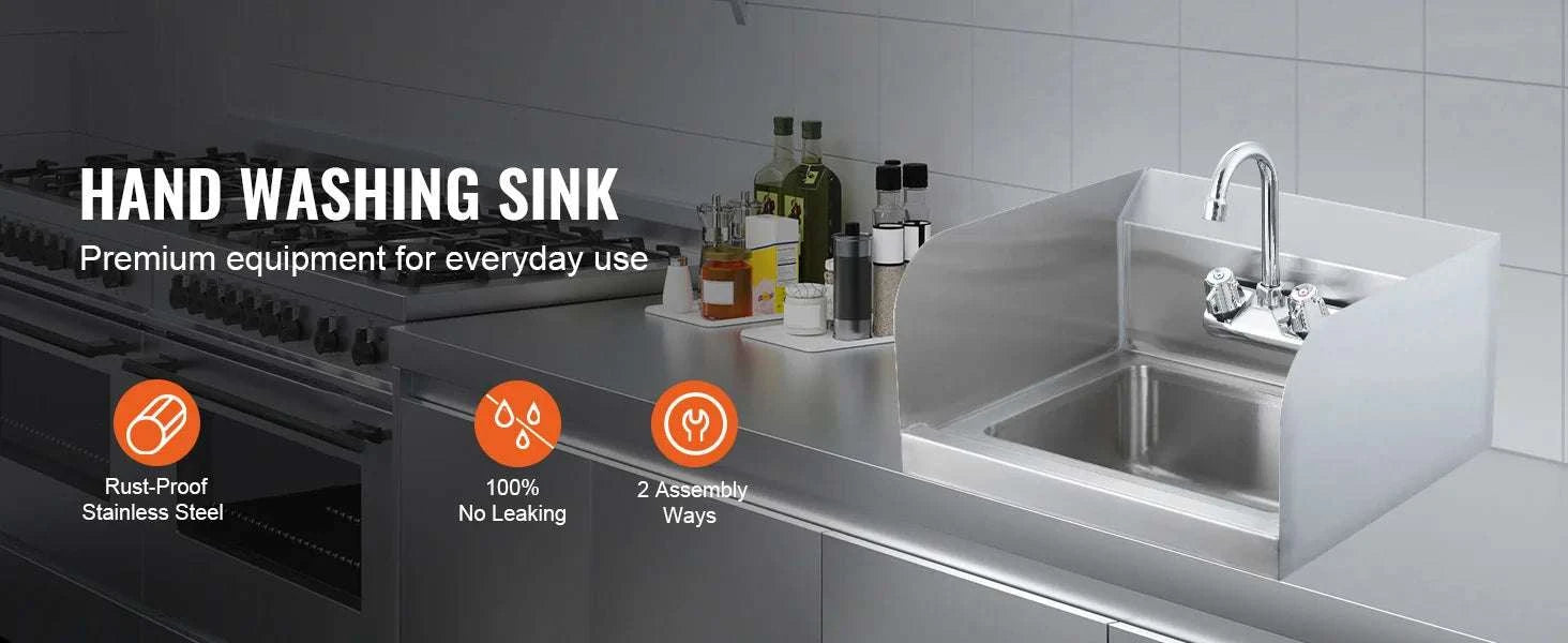 Commercial Stainless Steel Wall-Mount Hand Sink with Faucet-14x10inch / United States