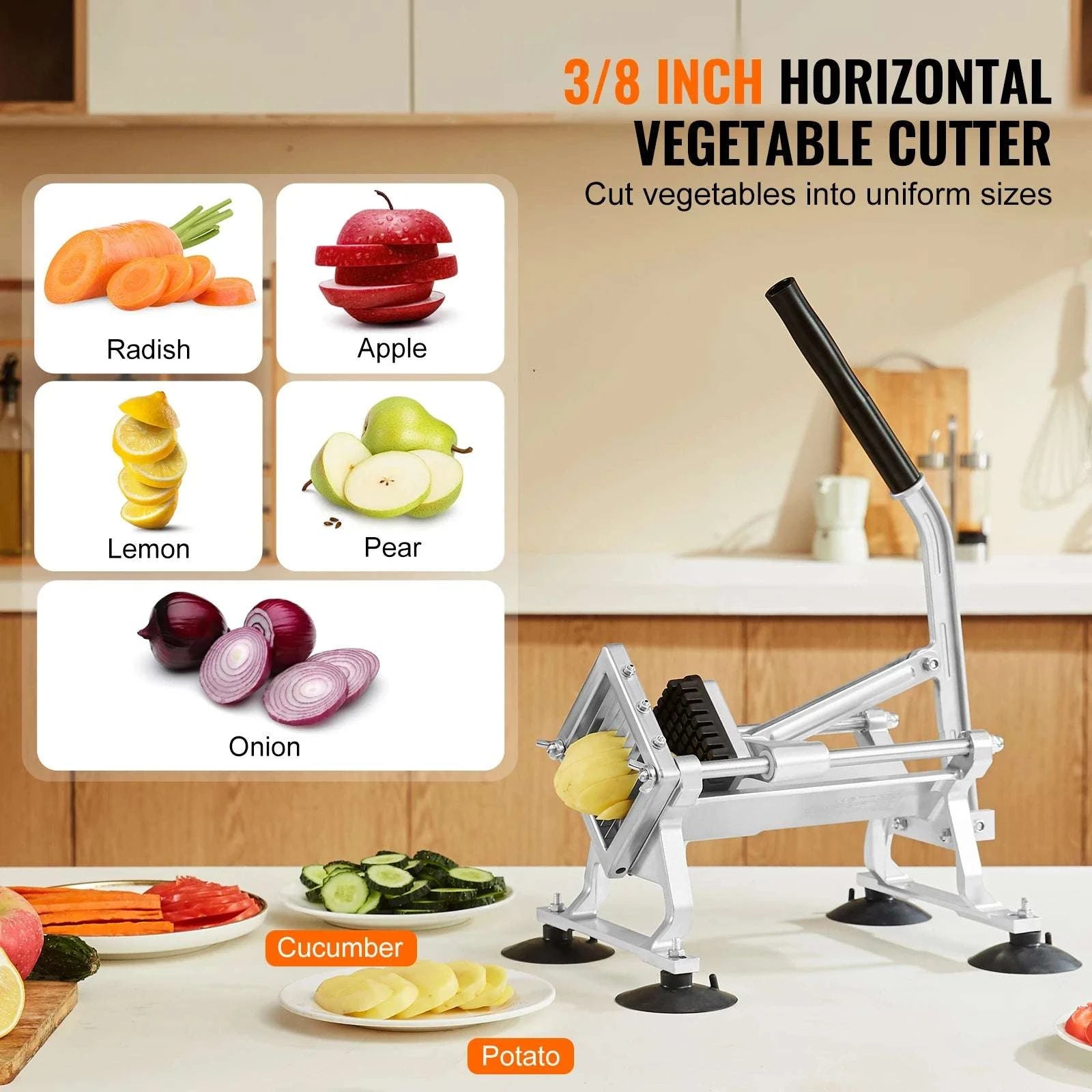 Commercial Vegetable Slicer 3/8" Stainless Steel Manual Cutter-0.375inch / france