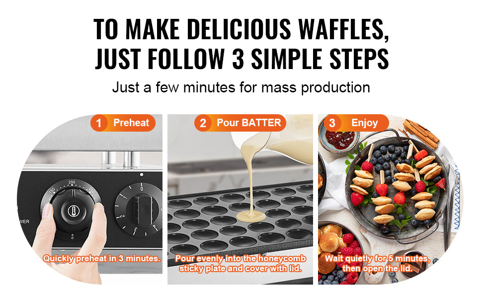 50 Mini Dutch Pancake Maker 1700W Dual Temp Commercial Waffle Machine