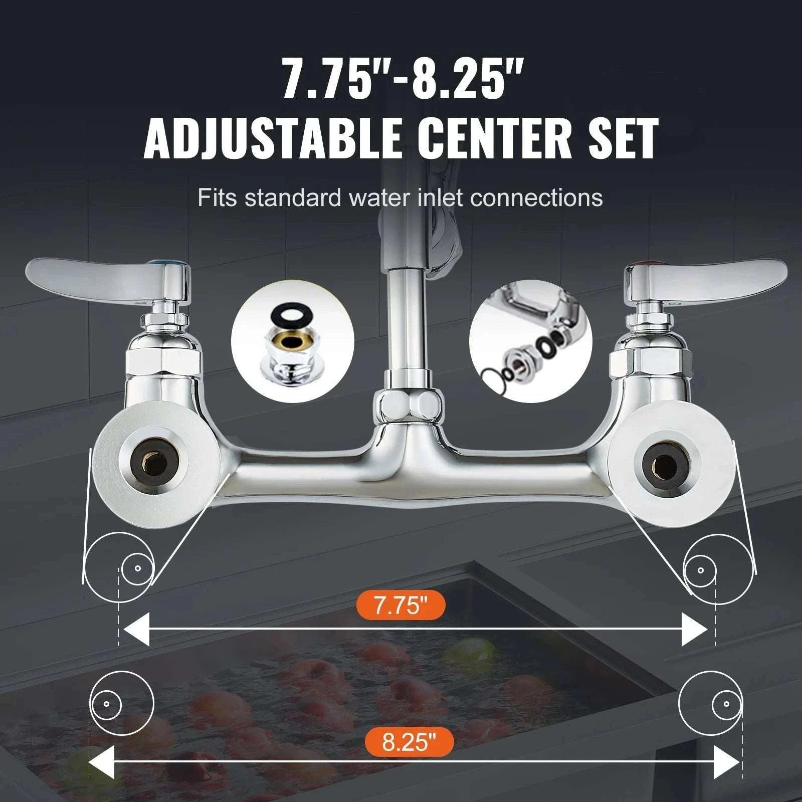 Commercial Wall Mount Kitchen Faucet with Pre-Rinse Sprayer-44inch / United States