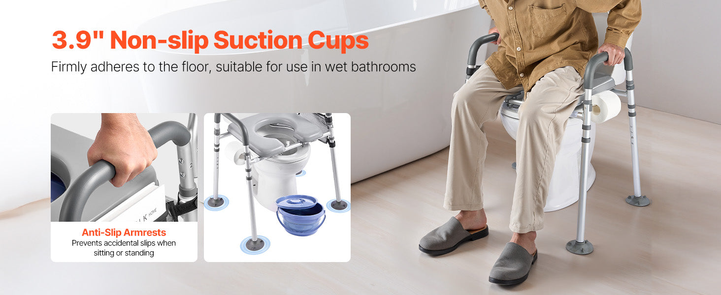 Bedside Commode Chair 500 lbs 4-in-1 with Padded Seat and Detachable 5L Bucket