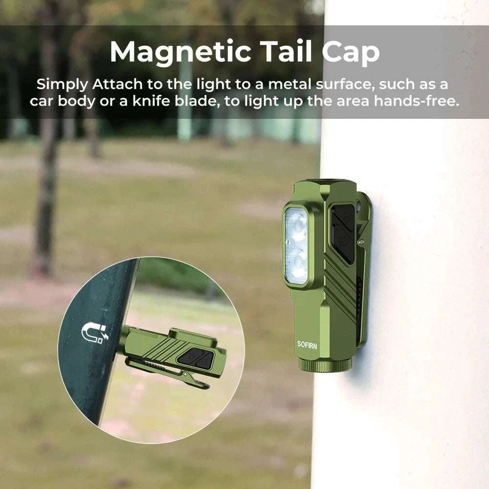 Compact 1000LM USB-C Rechargeable EDC Flashlight with Magnetic Clip-6500K-7000K / GREEN / China Mainland|14500