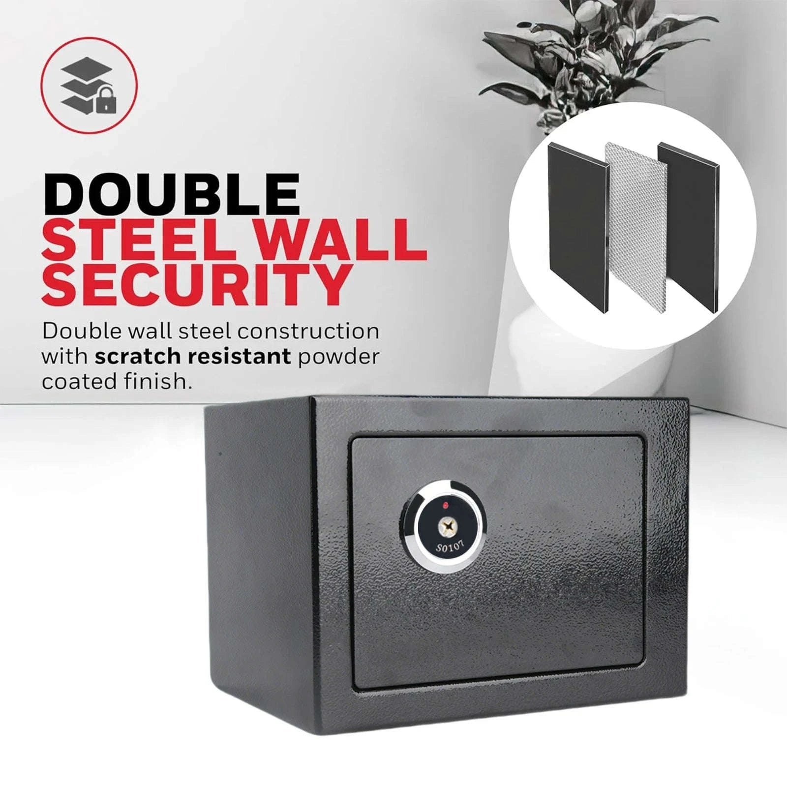 Compact Key Lock Security Safe Box with Steel Construction-ES-Black / france