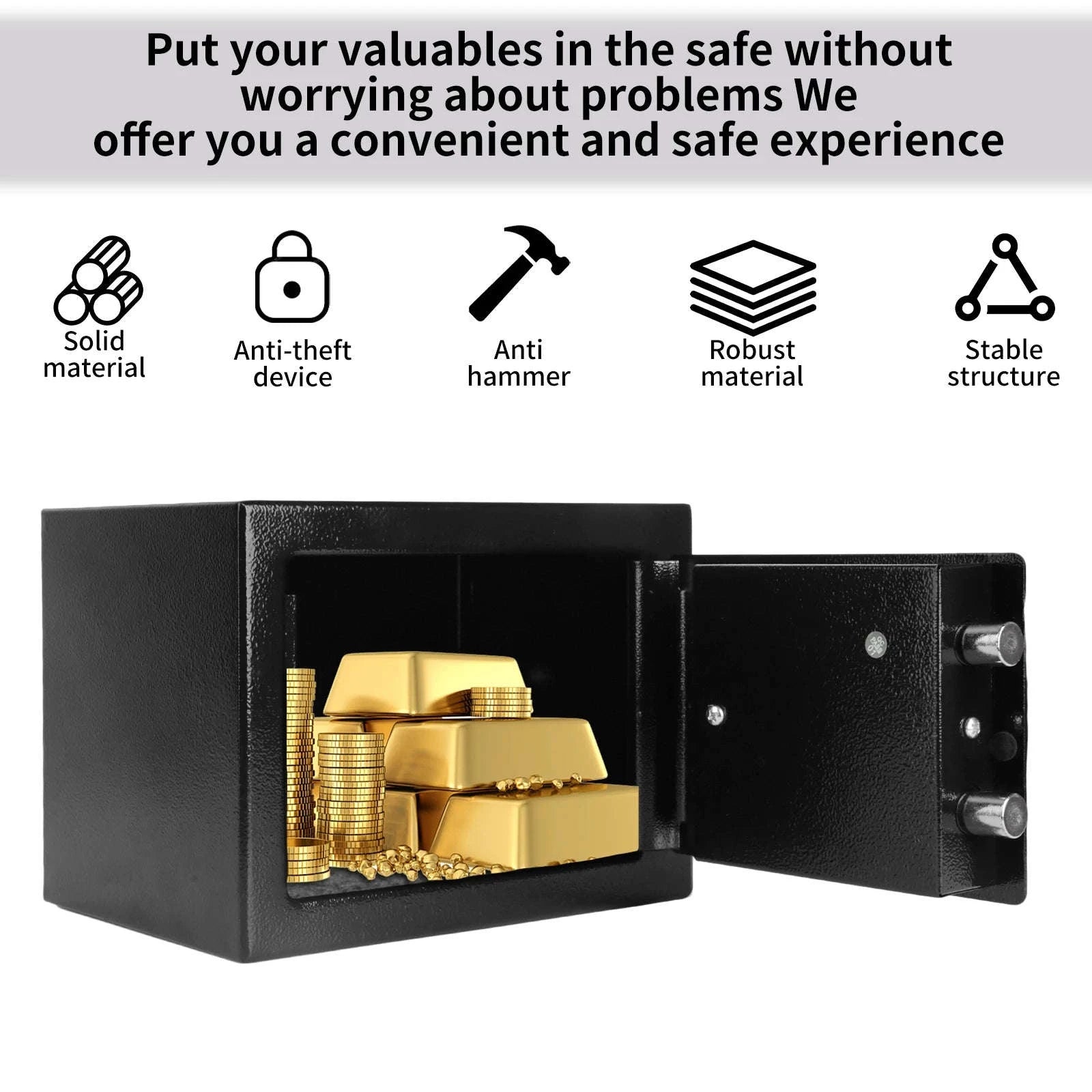 Compact Key Lock Security Safe Box with Steel Construction-ES-Black / france