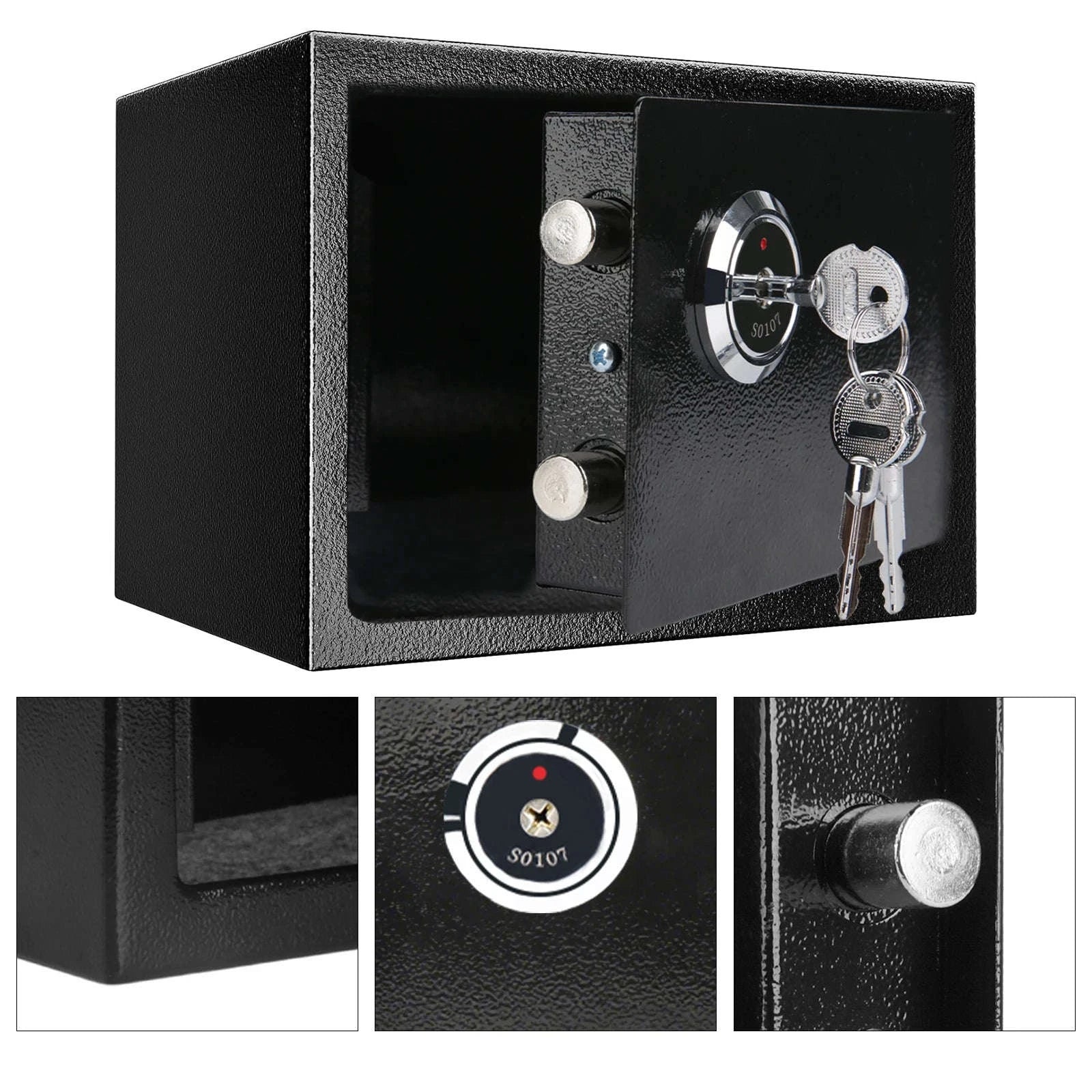 Compact Key Lock Security Safe Box with Steel Construction-ES-Black / france