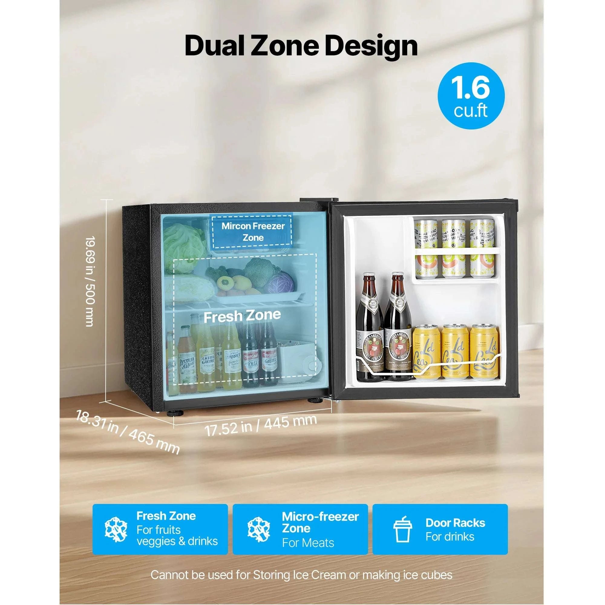 Compact Mini Fridge 1.6–3.2 Cu.Ft Quiet Refrigerator with Adjustable Shelves-46L / United States