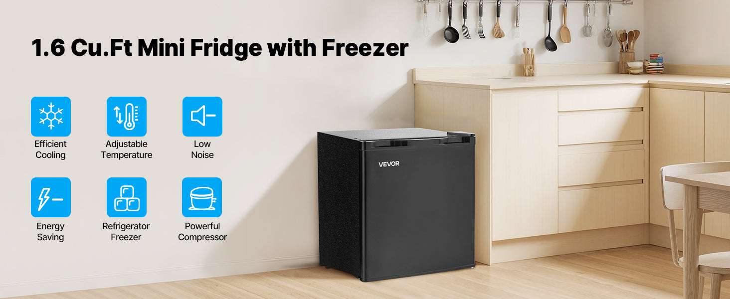 Compact Mini Fridge 1.6–3.2 Cu.Ft Quiet Refrigerator with Adjustable Shelves-46L / United States