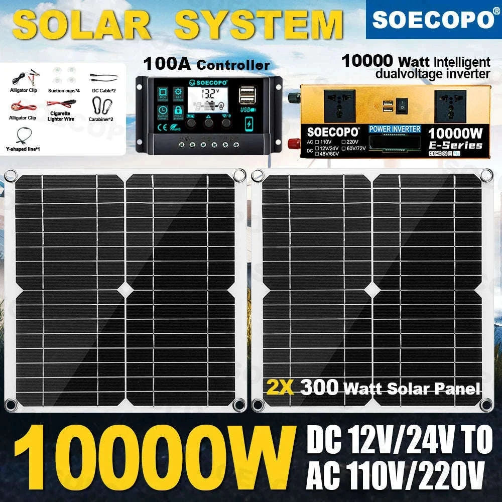 Complete Solar Power Kit 10000W Peak Inverter for Off-Grid Use-110V Solar Set