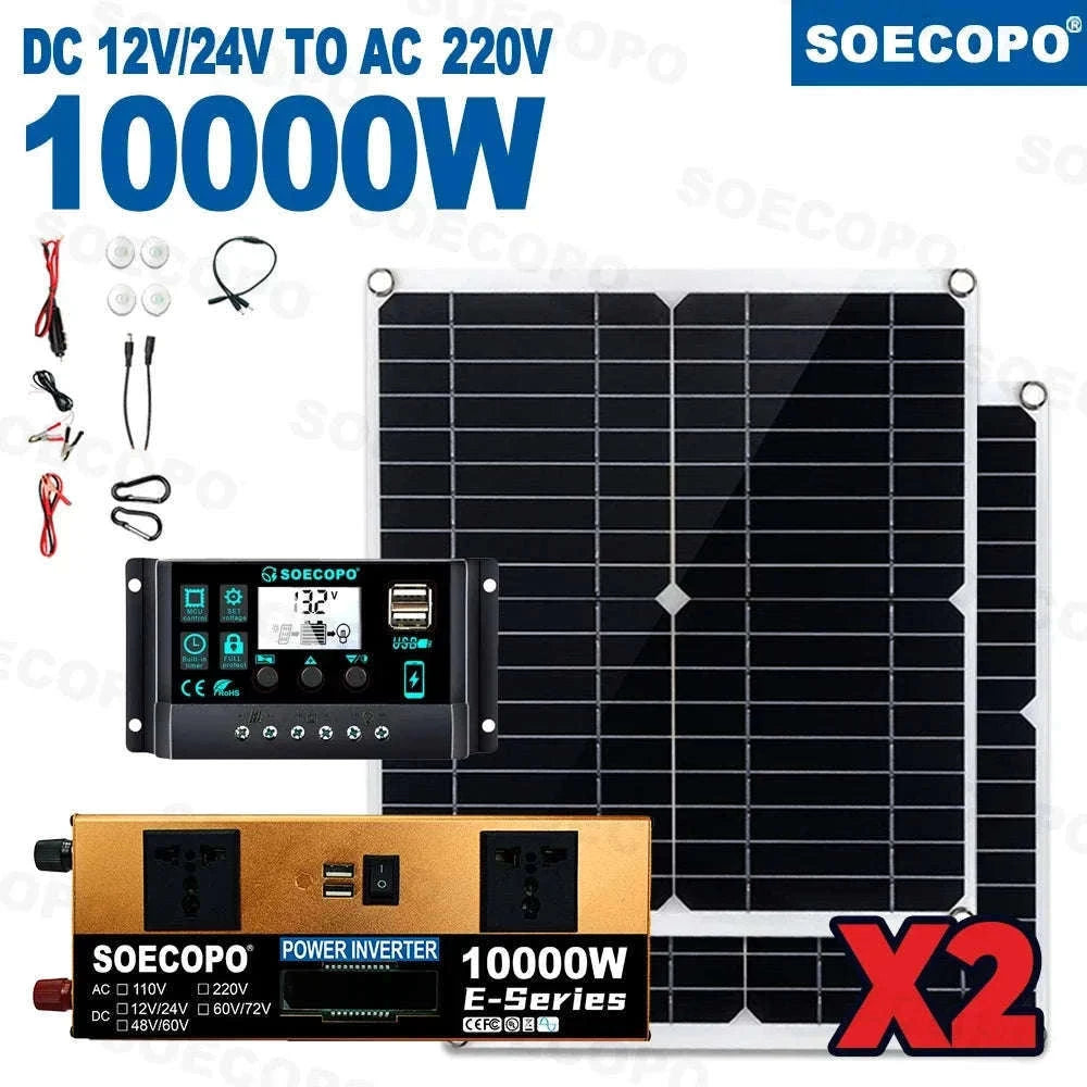 Complete Solar Power Kit 10000W Peak Inverter for Off-Grid Use-110V Solar Set