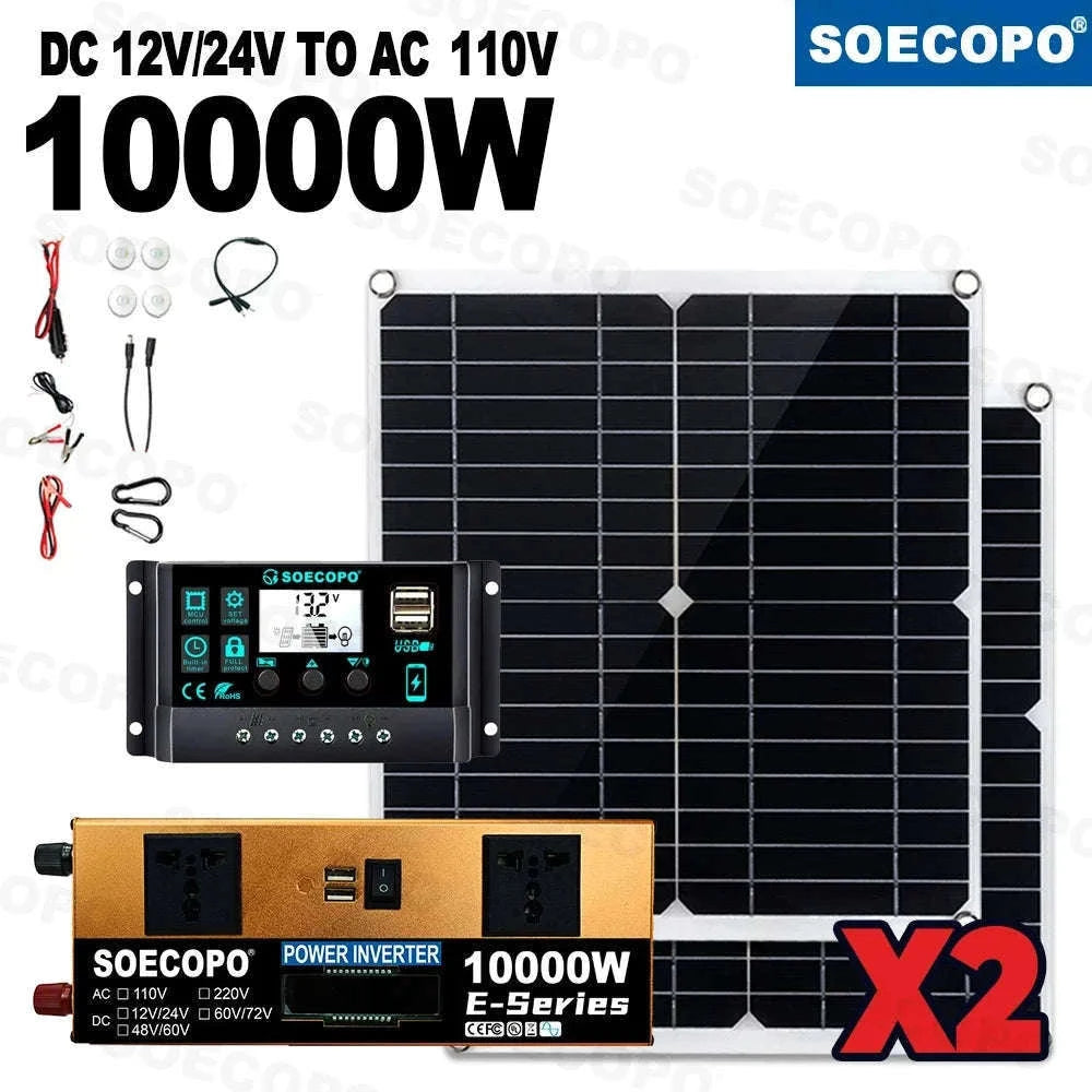 Complete Solar Power Kit 10000W Peak Inverter for Off-Grid Use-110V Solar Set