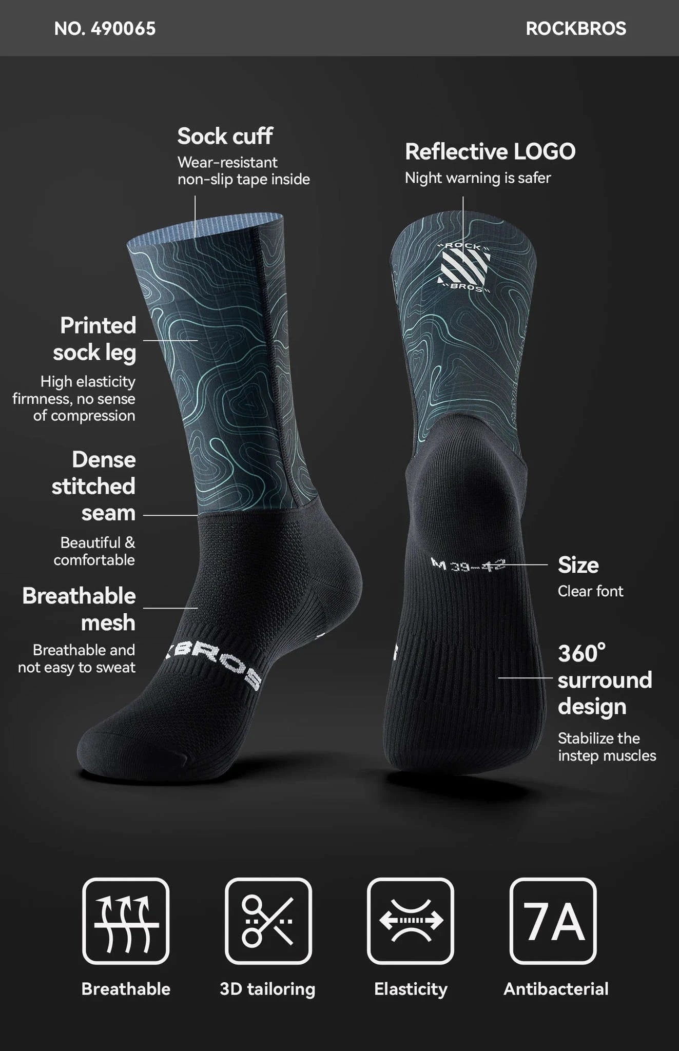 Compression Cycling Socks Knee-High Non-Slip Sports Performance Socks-490065-1 / M(EUR 39-42)