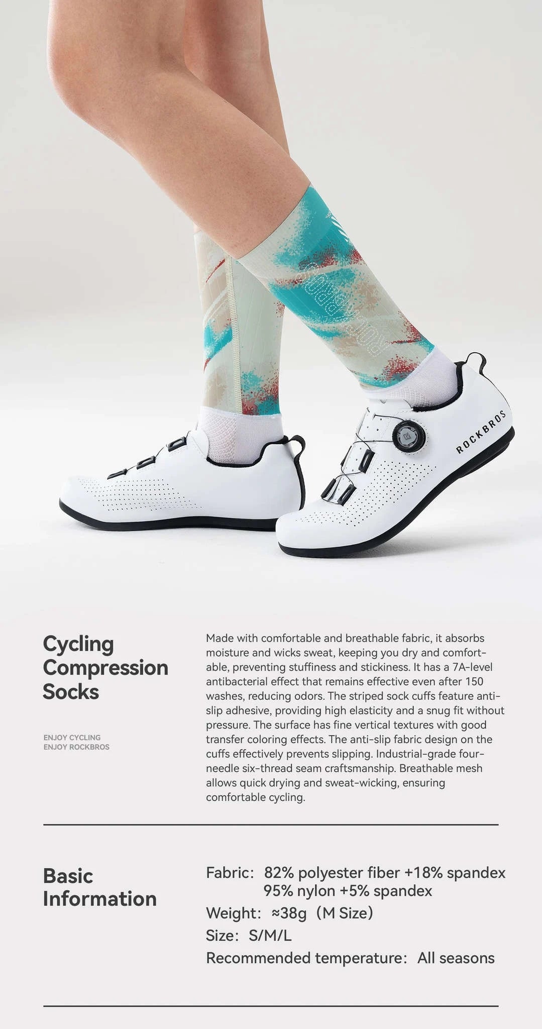 Compression Cycling Socks Knee-High Non-Slip Sports Performance Socks-490065-1 / M(EUR 39-42)