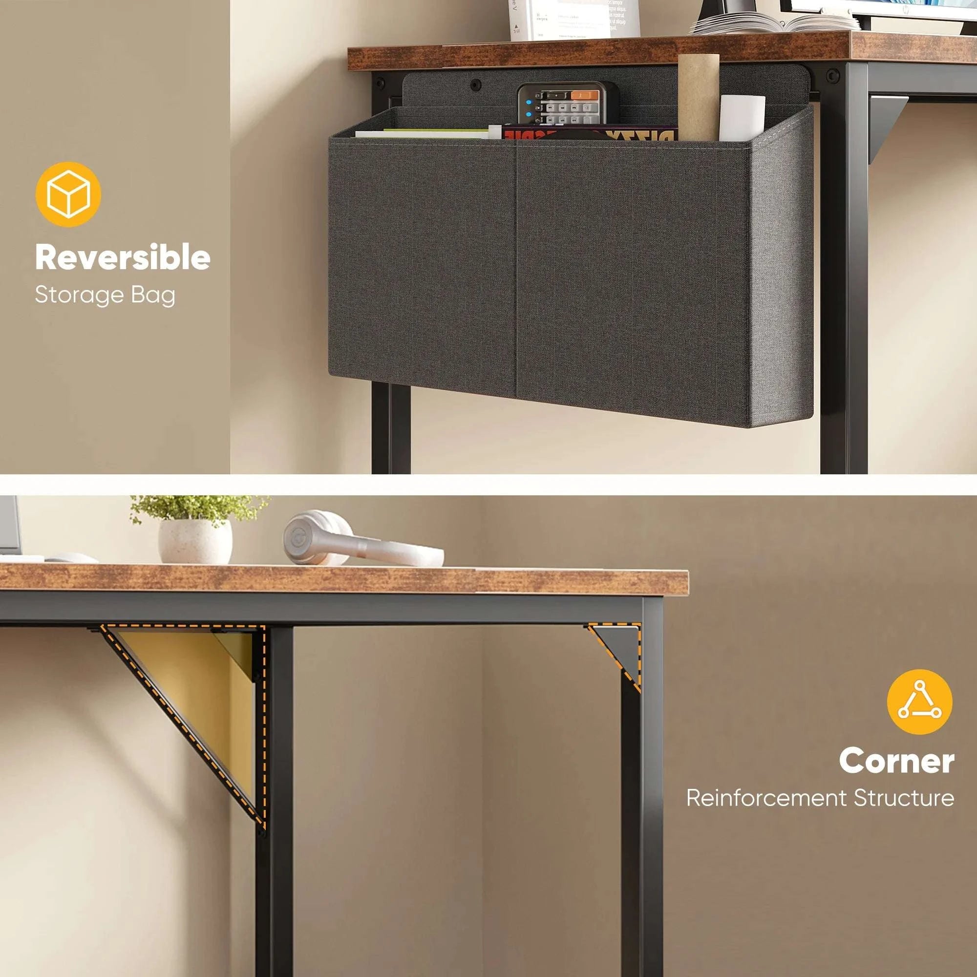 Computer Desk 31–55 Inch Writing & Gaming Table with Side Storage Bag-44IN Black / United States