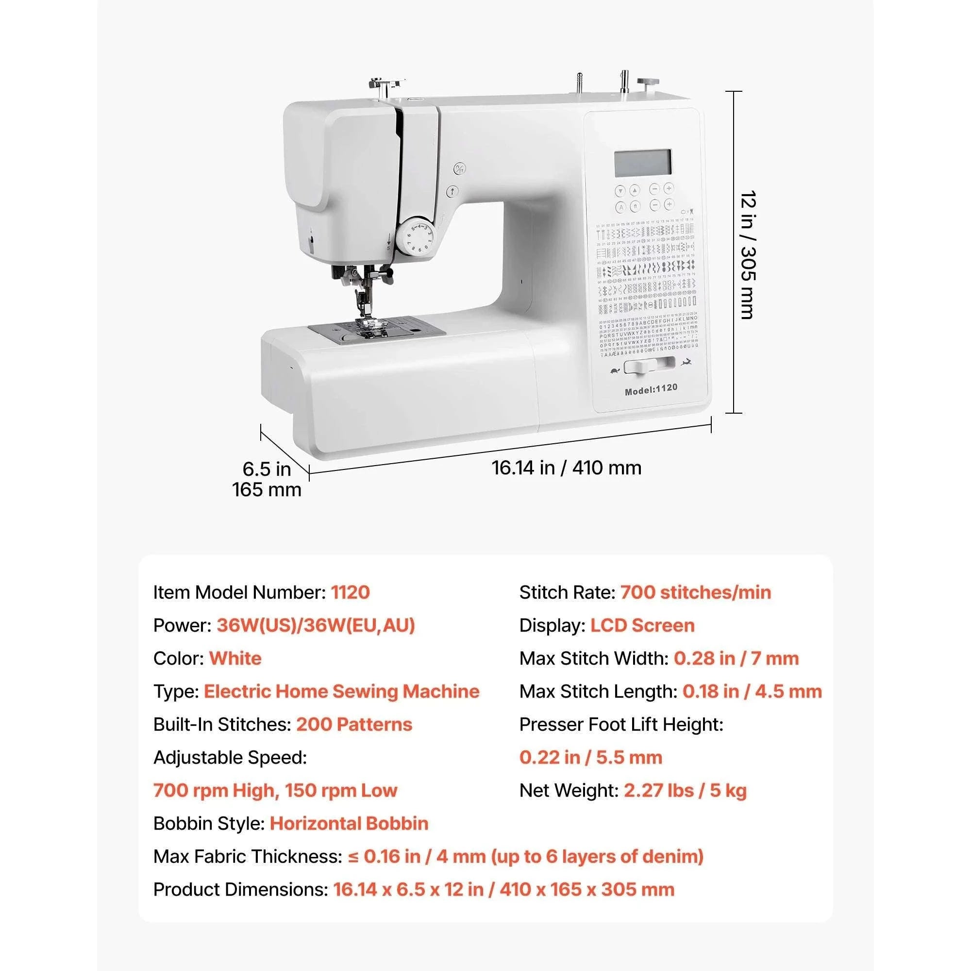 Computerized Sewing Machine with 60 Stitches, LED & Heavy-Duty Frame-42w 60 Patt. / United States