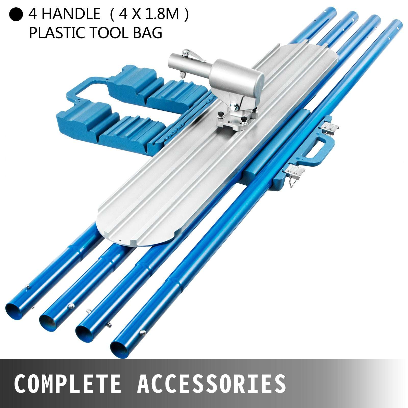 Concrete Bull Float Kit 1200x200mm with 4 Handles Round End Trowel-Blue 1200x200mm / United States