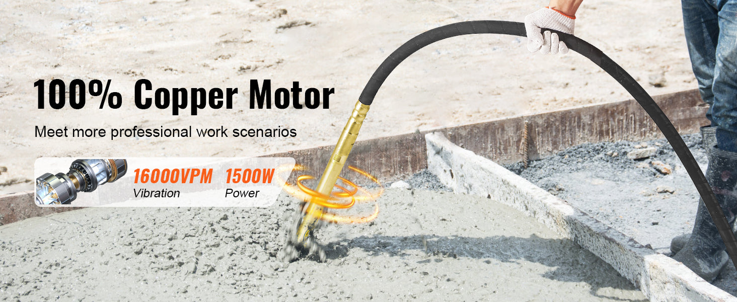 Elektrický vibrační zhutňovač betonu 1500W 16000 VPM s hřídelí 4,5 m