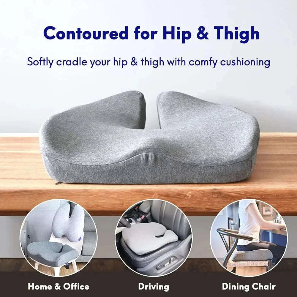 Contoured Memory Foam Seating Pad for Pressure Relief-Light Gray
