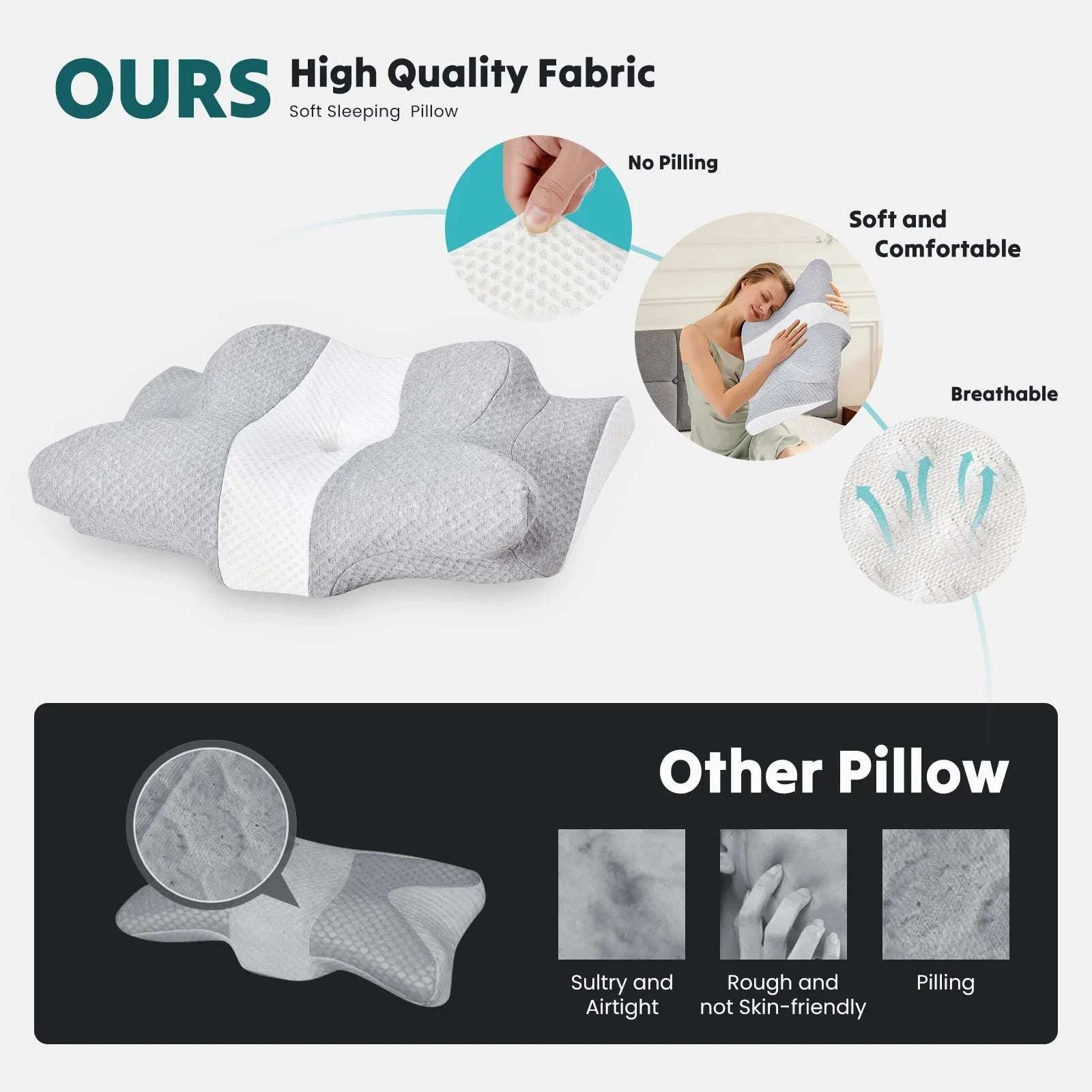 Cooling Cervical Neck Pillow with Memory Foam Contour Support-Light Grey / United States