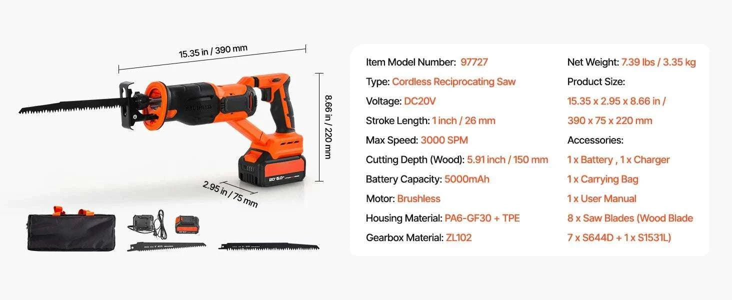 Corded Reciprocating Saw 7.5 Amp 2800 SPM Variable Speed Kit-Cordless 3000spm B / United States