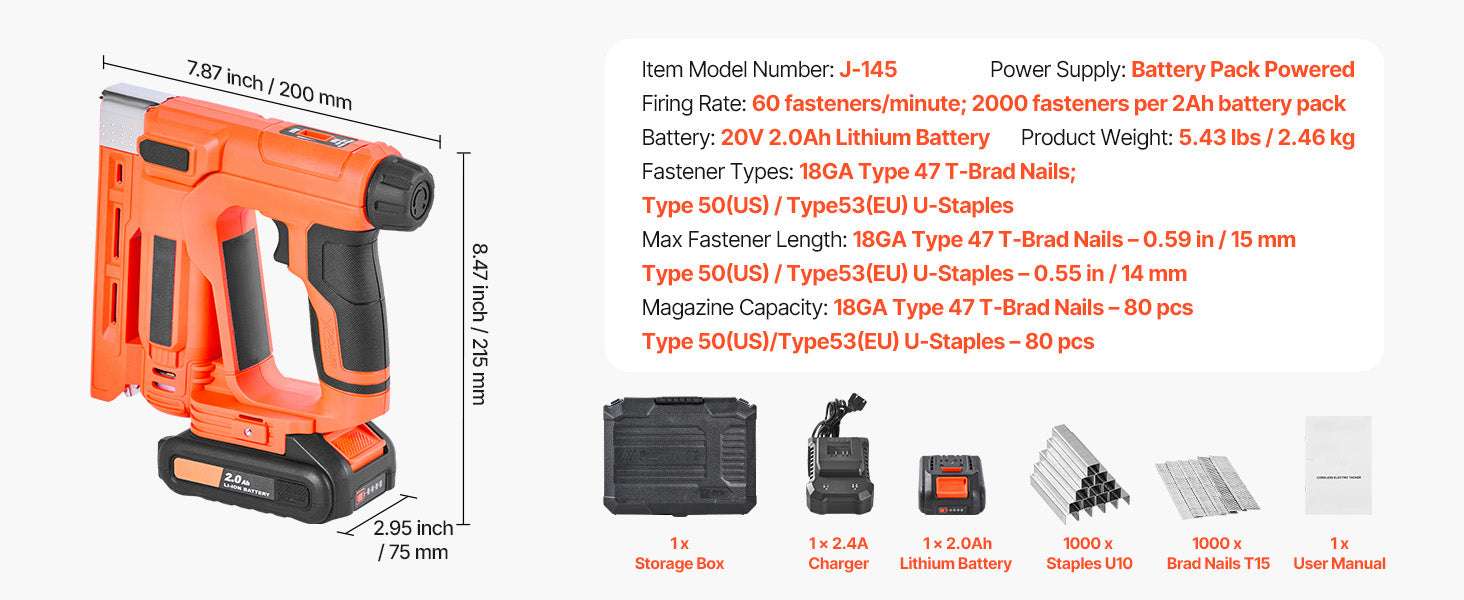 Cordless 2-in-1 Brad Nailer & Staple Gun with Battery-TypeB / United States