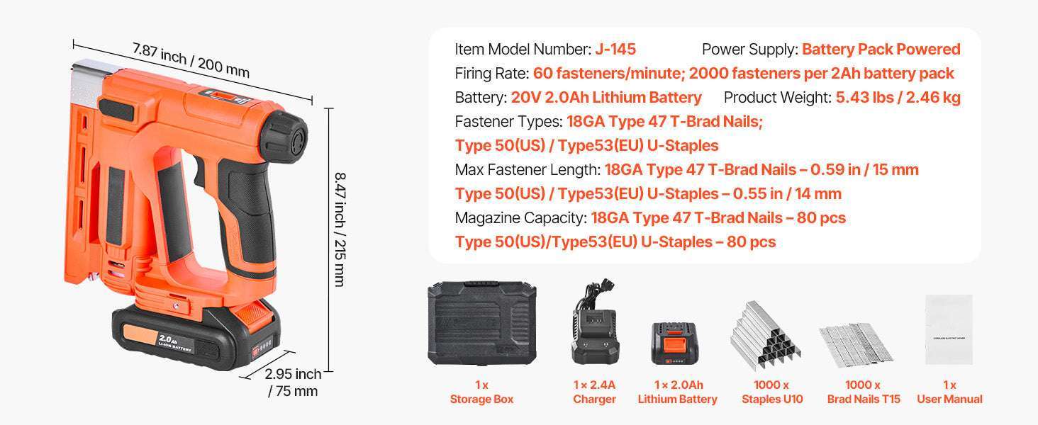 Cordless 2-in-1 Brad Nailer & Staple Gun with Battery-TypeB / United States