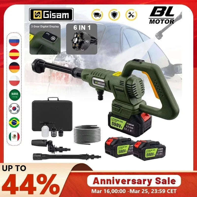 Cordless 200Bar High Pressure Washer Gun with Digital Display-2 Battery / france