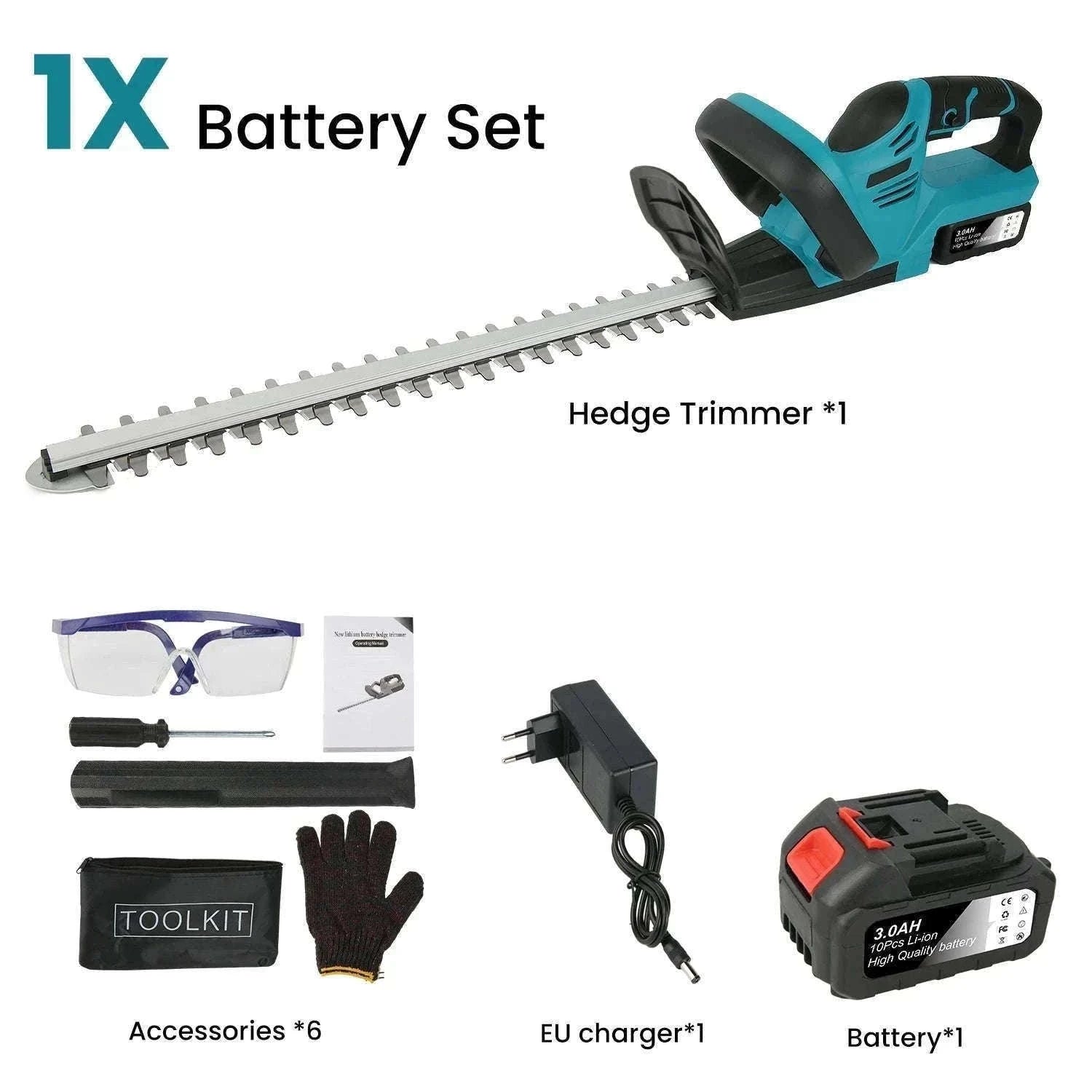 Cordless 21V Hedge Trimmer 520mm Brushless Garden Shear Tool-2 pcs batteries / france