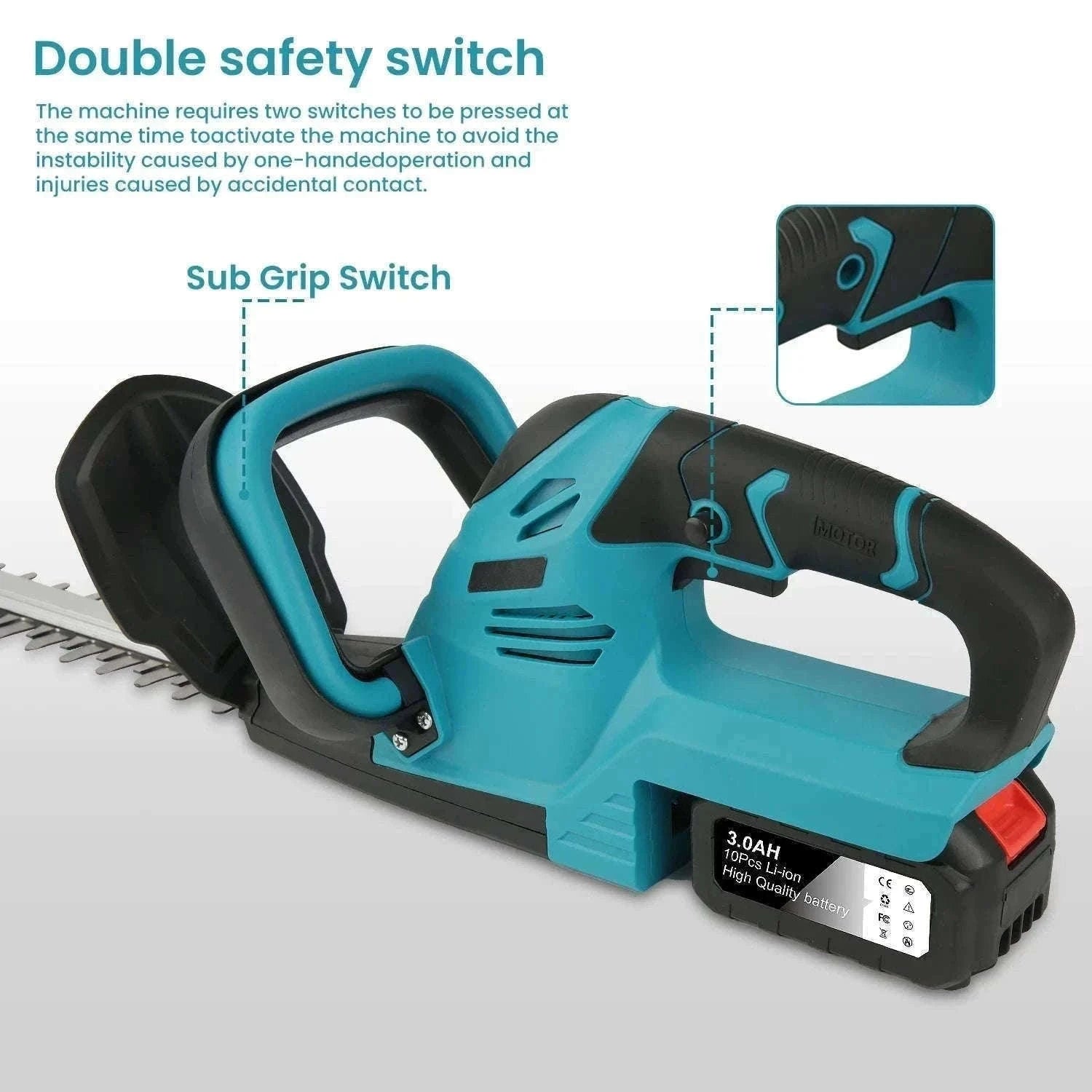 Cordless 21V Hedge Trimmer 520mm Brushless Garden Shear Tool-2 pcs batteries / france