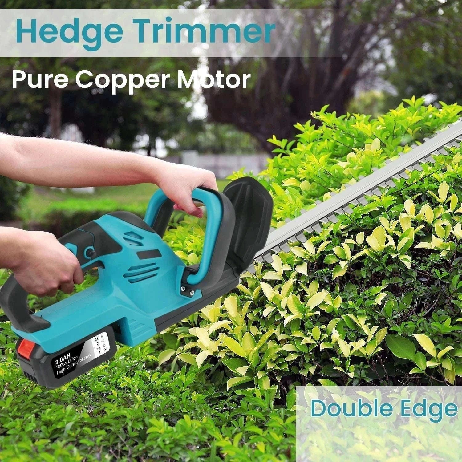 Cordless 21V Hedge Trimmer 520mm Brushless Garden Shear Tool-2 pcs batteries / france