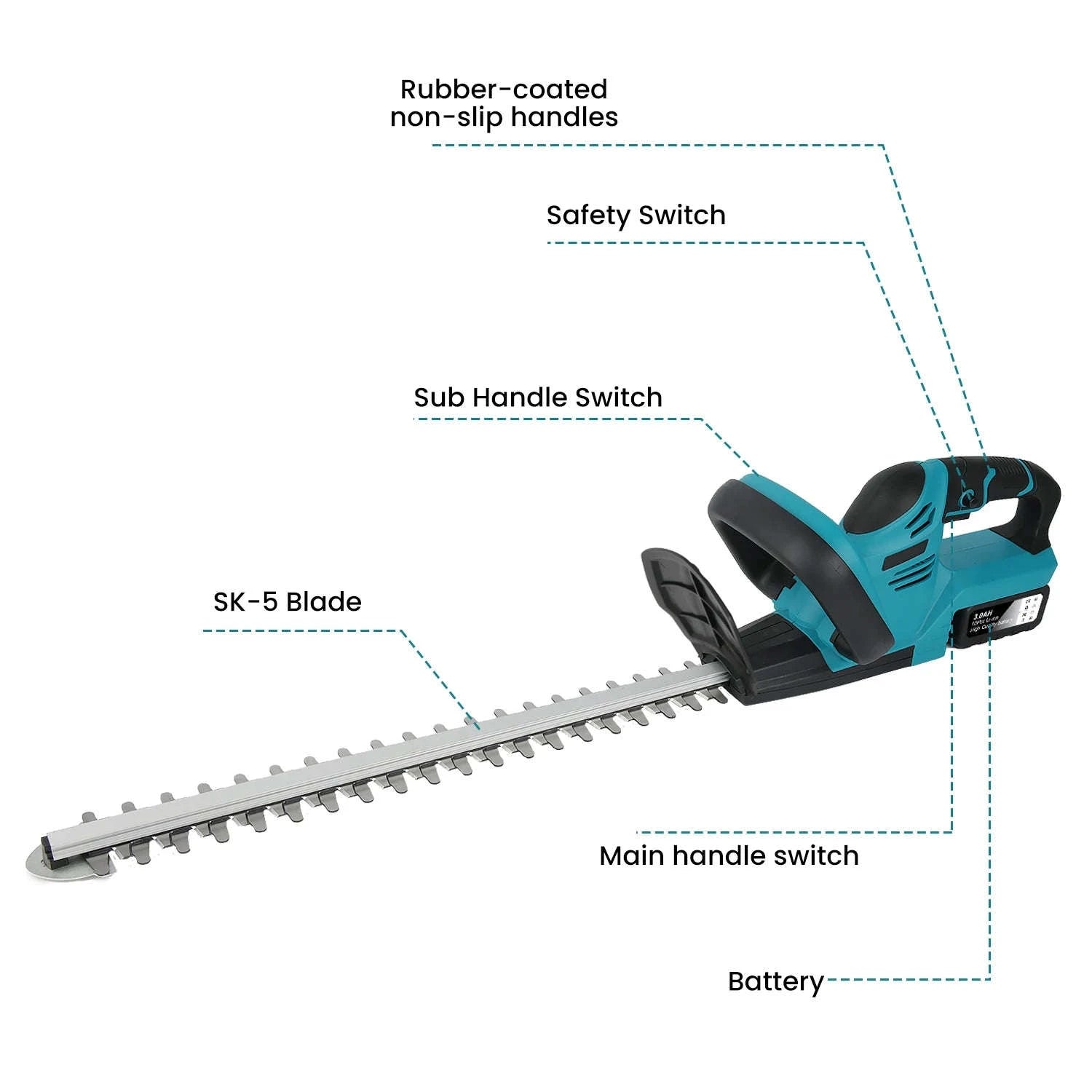 Cordless 21V Hedge Trimmer 520mm Brushless Garden Shear Tool-2 pcs batteries / france