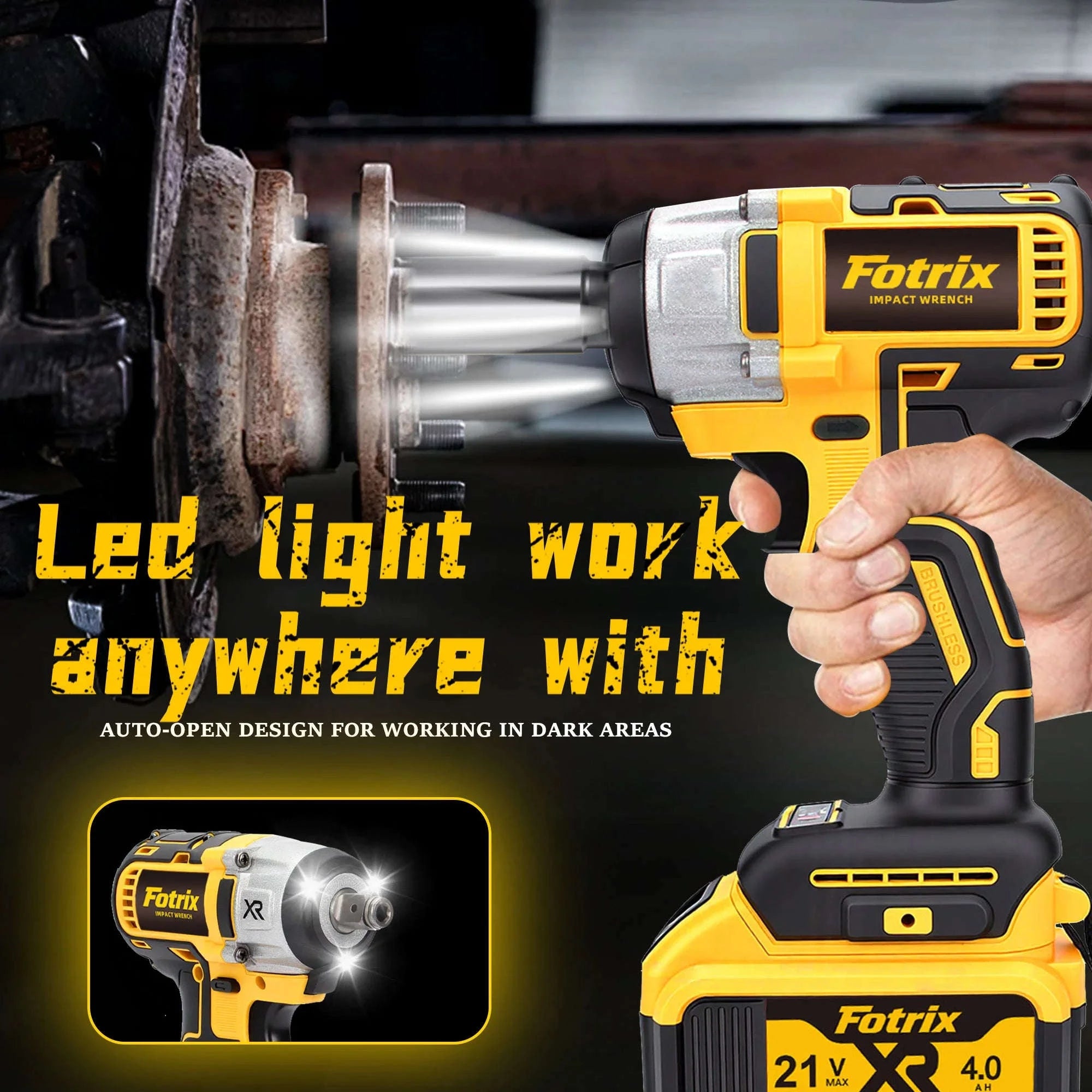 Cordless Brushless Impact Wrench 665 ft-lbs with 2 Batteries-NO battery / United States