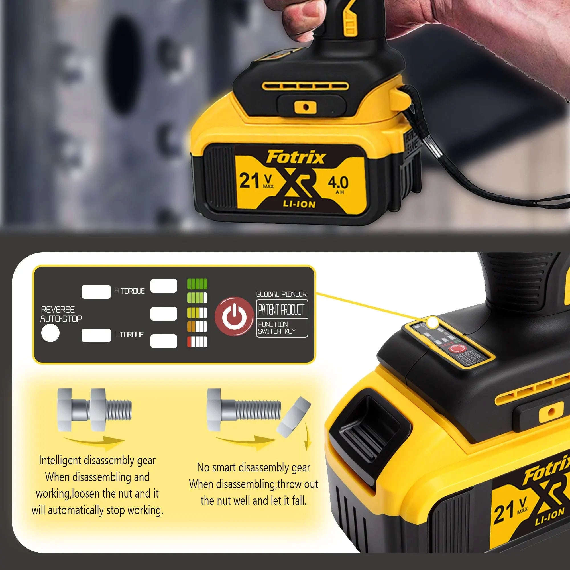 Cordless Brushless Impact Wrench 665 ft-lbs with 2 Batteries-NO battery / United States