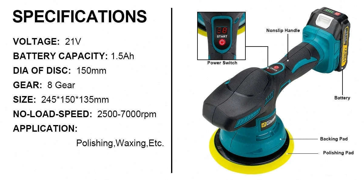Cordless Car Polisher for Makita 18V Batteries-