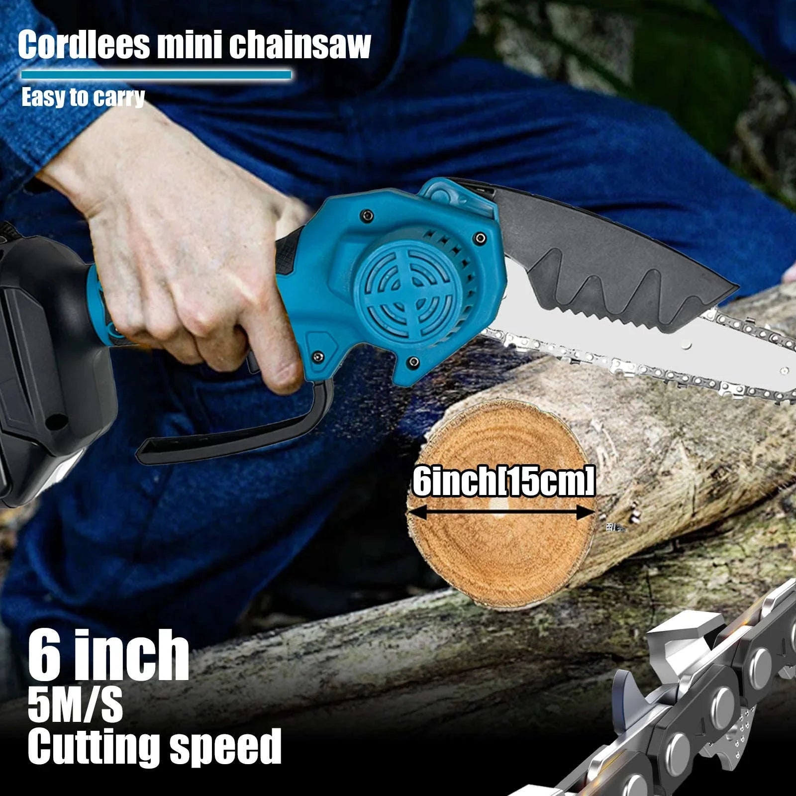 Cordless Chainsaw for Makita 18V – 6 Inch Mini Portable Chainsaw-2 x 3000mAH Battery / EU / GERMANY