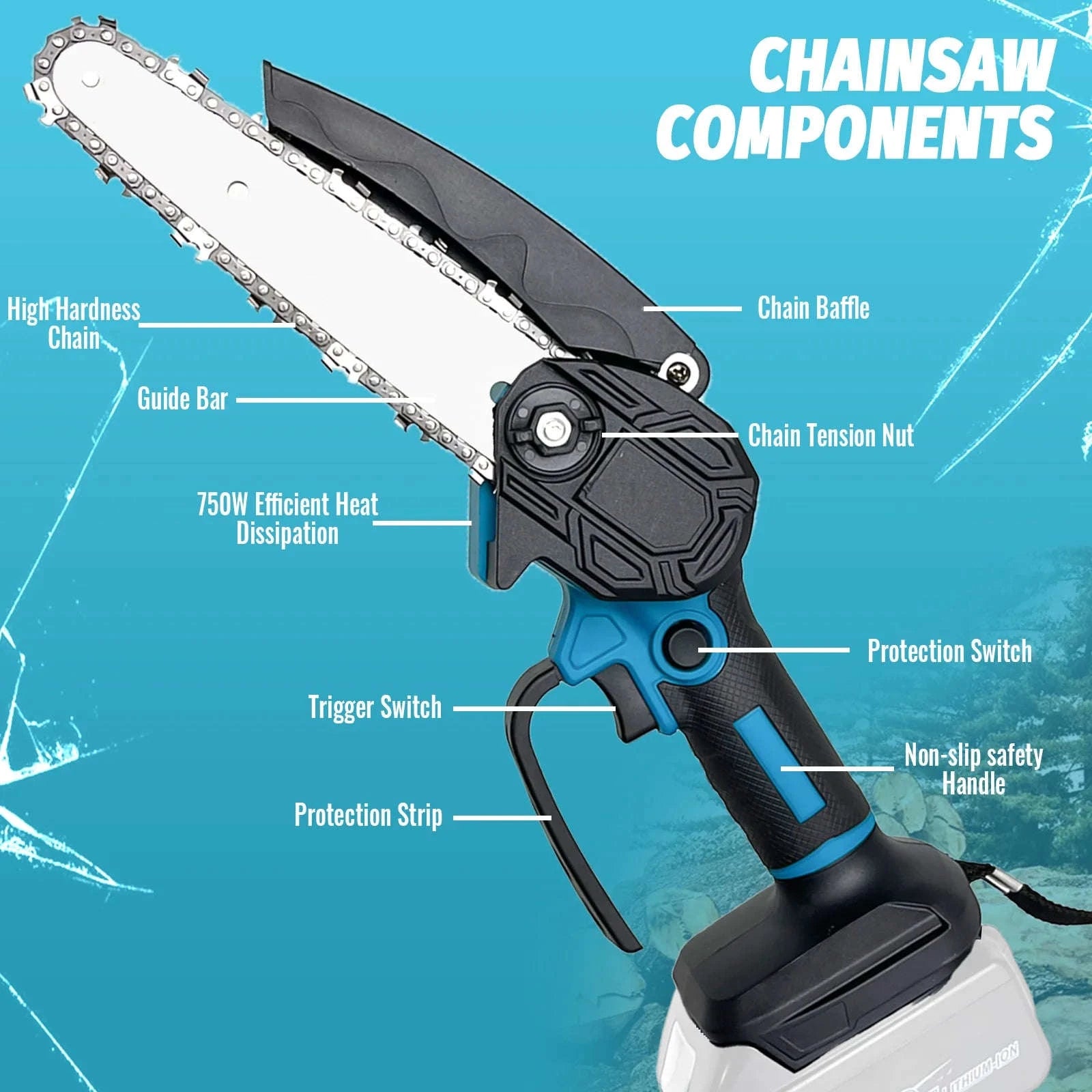 Cordless Chainsaw for Makita 18V – 6 Inch Mini Portable Chainsaw-2 x 3000mAH Battery / EU / GERMANY