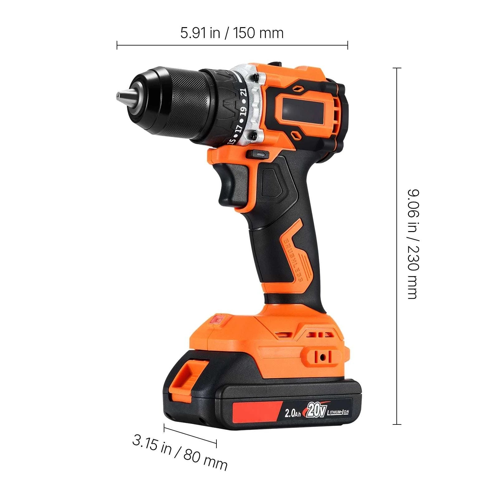 Cordless Drill Driver Kit with 32Nm Torque, 2 Batteries & 22pcs Set-0.375 inch / United States