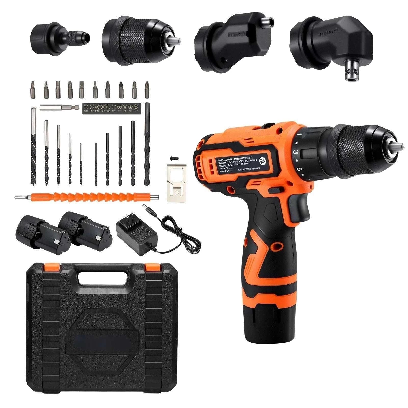 Cordless Drill Driver Kit with 32Nm Torque, 2 Batteries & 22pcs Set-